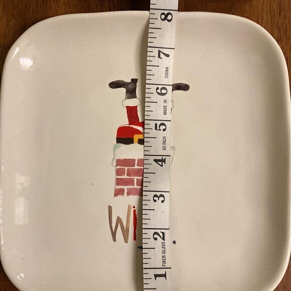 VINTAGE Rae Dunn Santa Down The Chimney Ceramic WISH Christmas Serving Plates - Picture 8 of 9